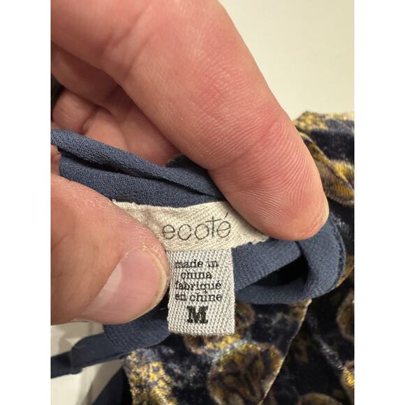 Urban Outfitters Ecote Blue Gold Floral Velvet Top Sleeveless Deep V Size Medium - Picture 3 of 6